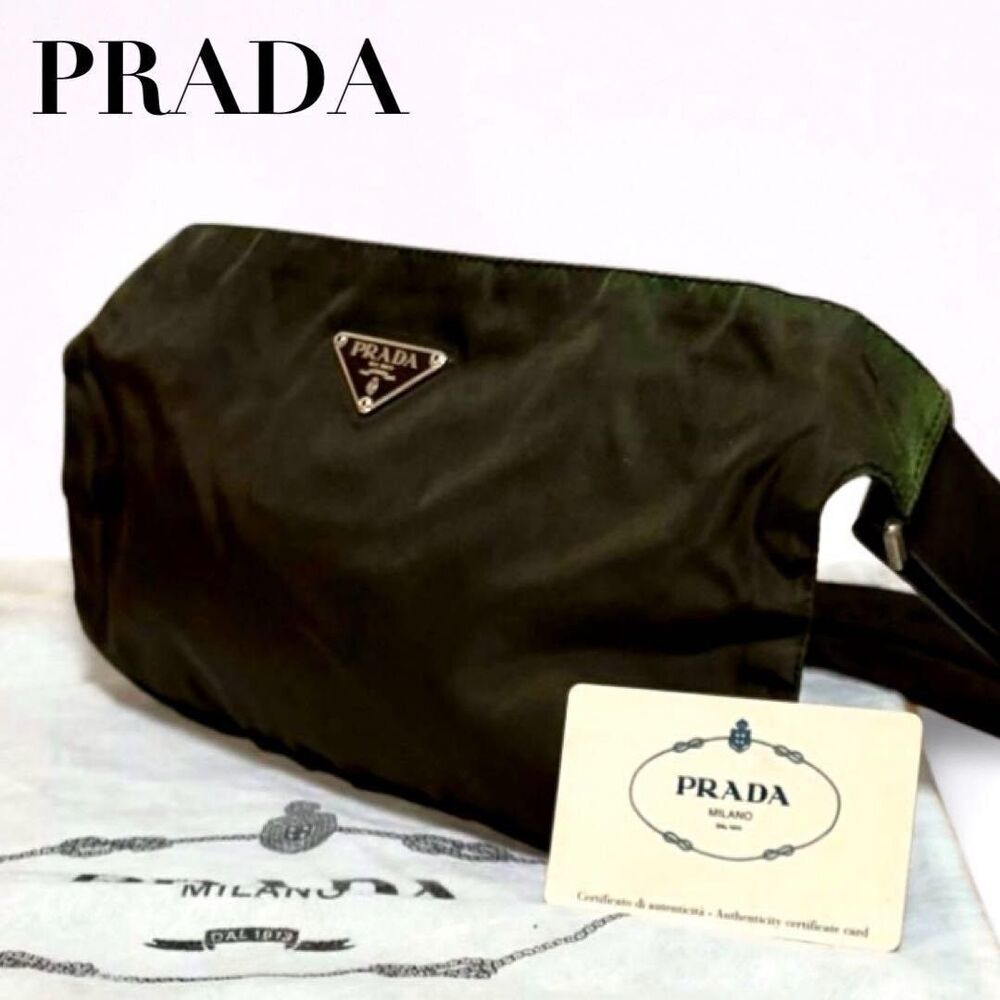 PRADA waist bag body Clutch triangular green